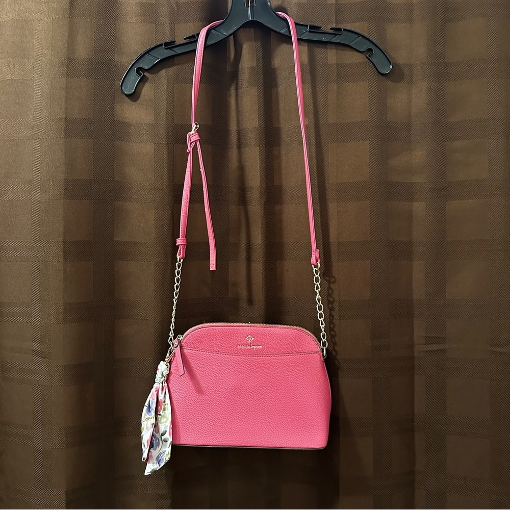Nanette Lepore Thea Dome Faux Leather Crossbody Bag with twilly scarf excellent!